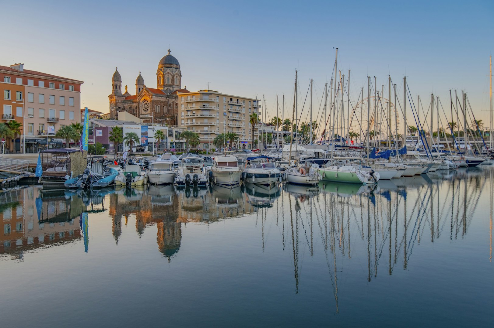 Saint-Raphael harbour in the evening